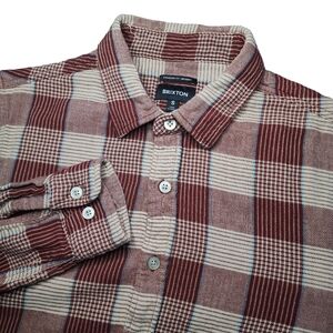 Brixton Mens Small‎ Red & Tan Plaid Long Sleeve Flannel Button Up Shirt